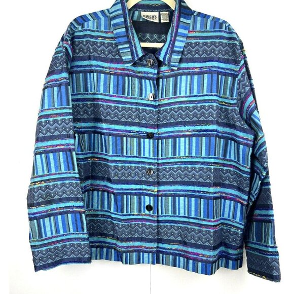 Chico's Jackets & Blazers - Vintage Chicos Design Women Jacket XL Blue Artsy Tribal Colorful Y2K Button Boho